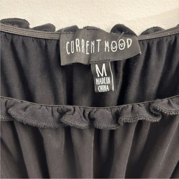 Current Mood Smocked Mesh Mini Dress Black Size Medium Grunge Goth Fairy Witchy - Picture 3 of 8